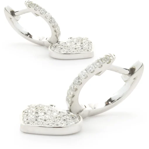 14 Karat White Gold Pave Diamond Heart Drop Earrings