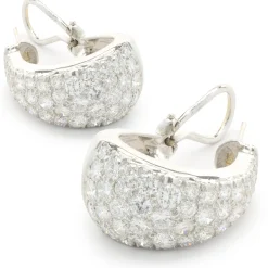14 Karat White Gold Pave Diamond J Style Hoop Earrings