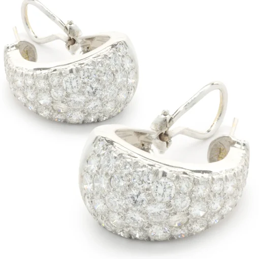 14 Karat White Gold Pave Diamond J Style Hoop Earrings