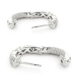 14 Karat White Gold Pave Diamond Inside Outside Huggie Hoop Earrings