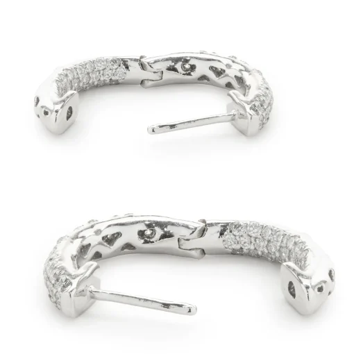 14 Karat White Gold Pave Diamond Inside Outside Huggie Hoop Earrings
