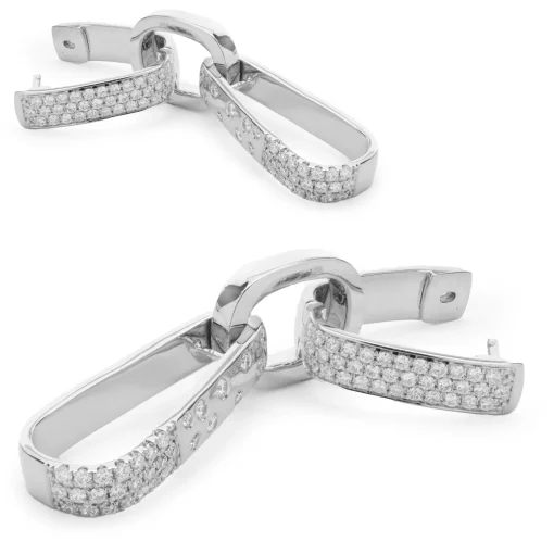 18 Karat White Gold Pave Diamond Industrial Geometric Drop Earrings