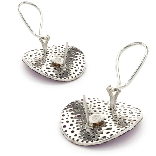 18 Karat White Gold Pave Ruby and Diamond Disc Earrings