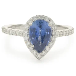 14 Karat White Gold Pear Cut Sapphire and Diamond Ring