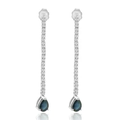 14 Karat White Gold Pear Cut Sapphire and Diamond Drop Earrings