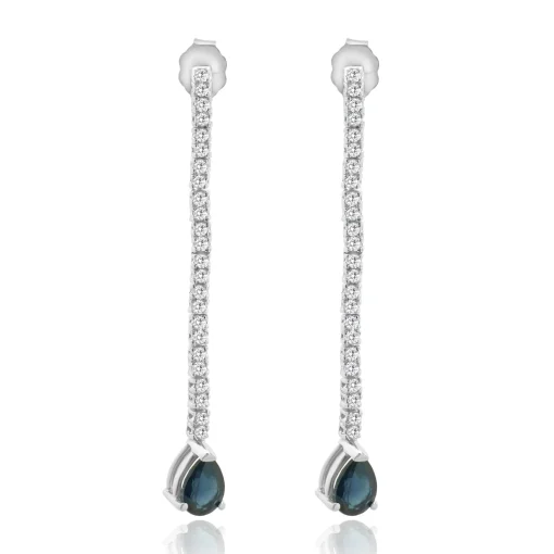 14 Karat White Gold Pear Cut Sapphire and Diamond Drop Earrings