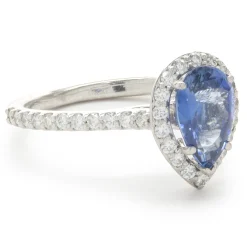 14 Karat White Gold Pear Cut Sapphire and Diamond Ring