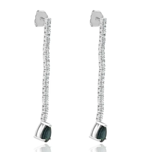 14 Karat White Gold Pear Cut Sapphire and Diamond Drop Earrings