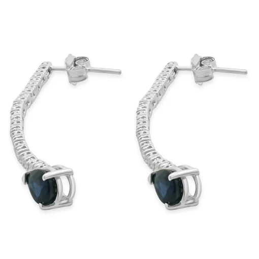 14 Karat White Gold Pear Cut Sapphire and Diamond Drop Earrings