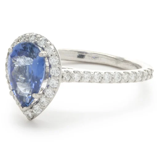 14 Karat White Gold Pear Cut Sapphire and Diamond Ring