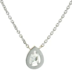 14 Karat White Gold Pear Diamond Halo Necklace