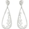 14 Karat White Gold Pear Shape Open Diamond Scroll Drop Earrings