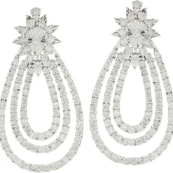 14 Karat White Gold Pear Shape Three Layer Diamond Drop Earrings