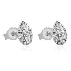 10 Karat White Gold Pear Shape Diamond Cluster Earrings