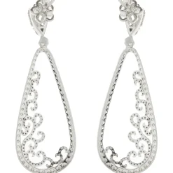 14 Karat White Gold Pear Shape Open Diamond Scroll Drop Earrings