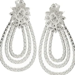 14 Karat White Gold Pear Shape Three Layer Diamond Drop Earrings