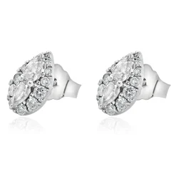 10 Karat White Gold Pear Shape Diamond Cluster Earrings