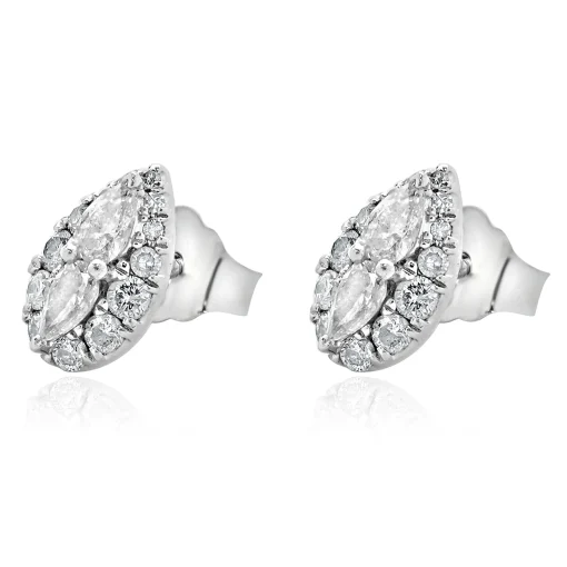 10 Karat White Gold Pear Shape Diamond Cluster Earrings