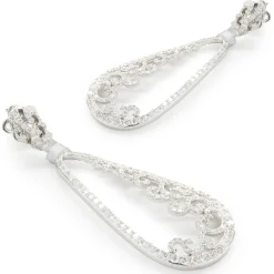 14 Karat White Gold Pear Shape Open Diamond Scroll Drop Earrings