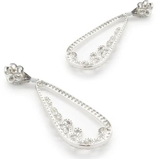 14 Karat White Gold Pear Shape Open Diamond Scroll Drop Earrings