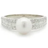14 Karat White Gold Pearl and Diamond Ring