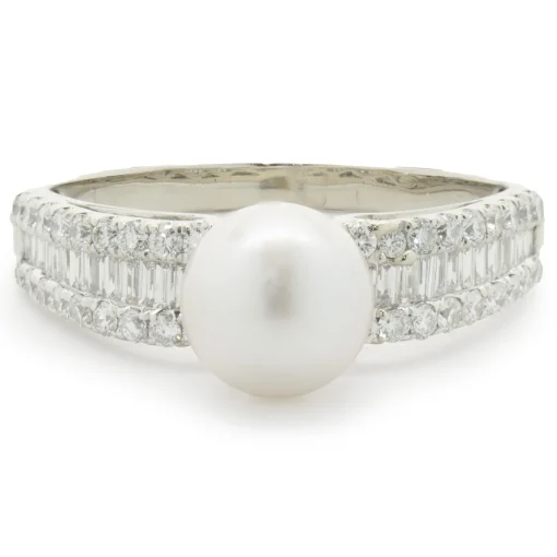 14 Karat White Gold Pearl and Diamond Ring