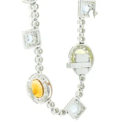18 Karat White Gold Peridot, Citrine, Blue Topaz, and Diamond Drop Necklace