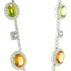 18 Karat White Gold Peridot, Citrine, Blue Topaz, and Diamond Drop Necklace