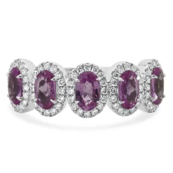 14 Karat White Gold Pink Oval Sapphire with Diamond Halo Ring