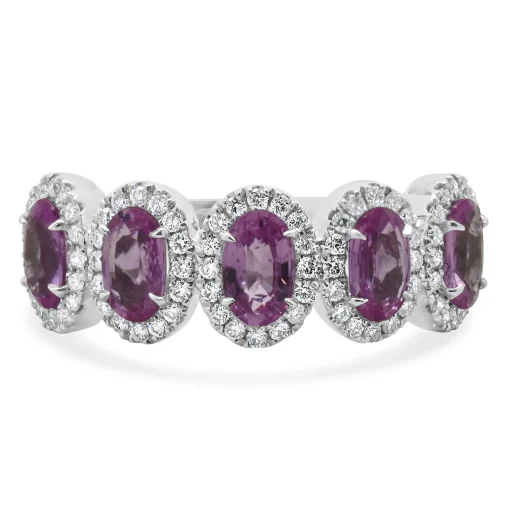 14 Karat White Gold Pink Oval Sapphire with Diamond Halo Ring