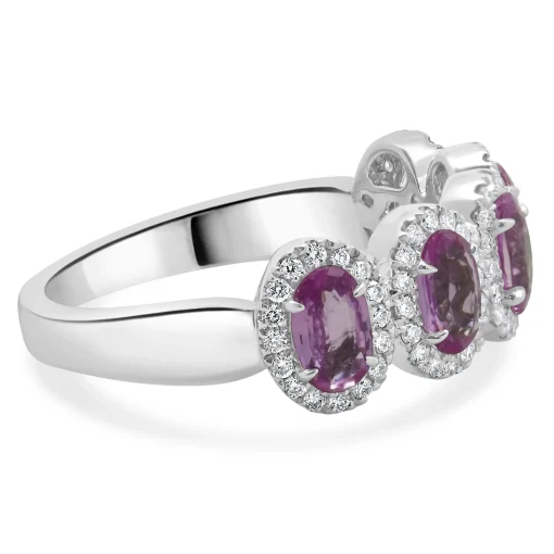 14 Karat White Gold Pink Oval Sapphire with Diamond Halo Ring