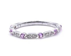 14 Karat White Gold Pink Sapphire and Diamond Band