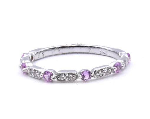 14 Karat White Gold Pink Sapphire and Diamond Band