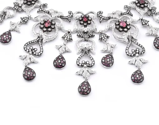 18 Karat White Gold Pink Sapphire and Diamond Necklace