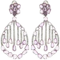18 Karat White Gold Pink Sapphire and Diamond Dream Catcher Floating Earrings