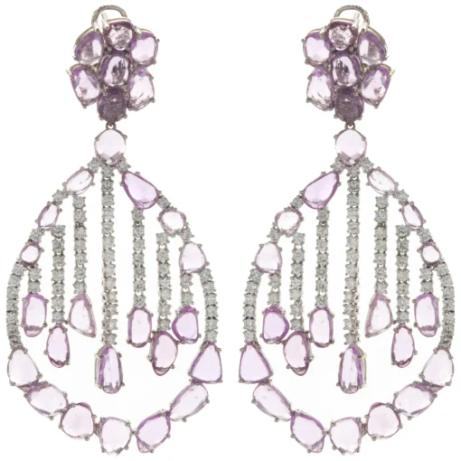 18 Karat White Gold Pink Sapphire and Diamond Dream Catcher Floating Earrings