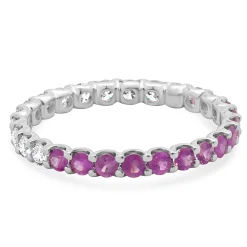 14 Karat White Gold Pink Sapphire and Diamond Band
