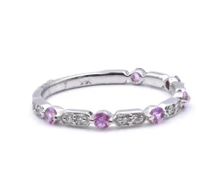 14 Karat White Gold Pink Sapphire and Diamond Band