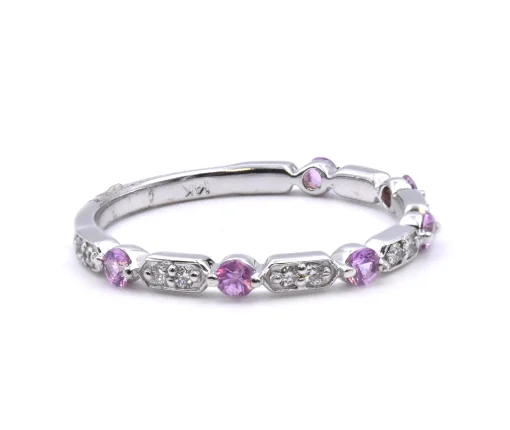 14 Karat White Gold Pink Sapphire and Diamond Band