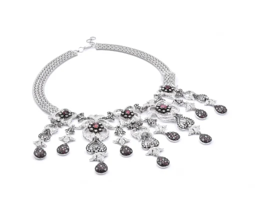 18 Karat White Gold Pink Sapphire and Diamond Necklace