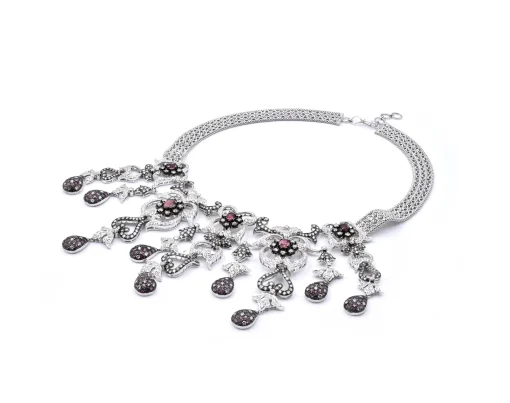 18 Karat White Gold Pink Sapphire and Diamond Necklace
