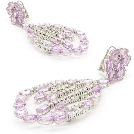 18 Karat White Gold Pink Sapphire and Diamond Dream Catcher Floating Earrings