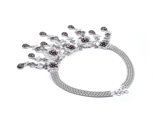 18 Karat White Gold Pink Sapphire and Diamond Necklace