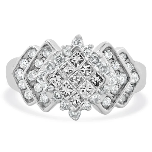 10 Karat White Gold Princess Cut Diamond Cluster Engagement Ring
