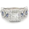14 Karat White Gold Princess Cut Diamond and Sapphire Engagement Ring