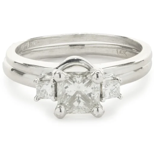 14 Karat White Gold Princess Cut Diamond Engagement Ring with Princess Cut Diamond Wrap Band