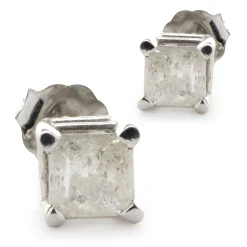 14 Karat White Gold Princess Cut Diamond Stud Earrings