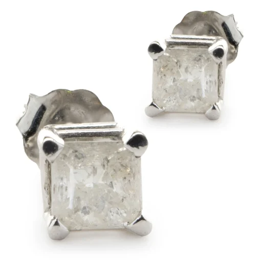 14 Karat White Gold Princess Cut Diamond Stud Earrings