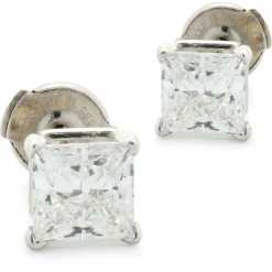 14 Karat White Gold Princess Cut Diamond Stud Earrings