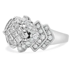 10 Karat White Gold Princess Cut Diamond Cluster Engagement Ring